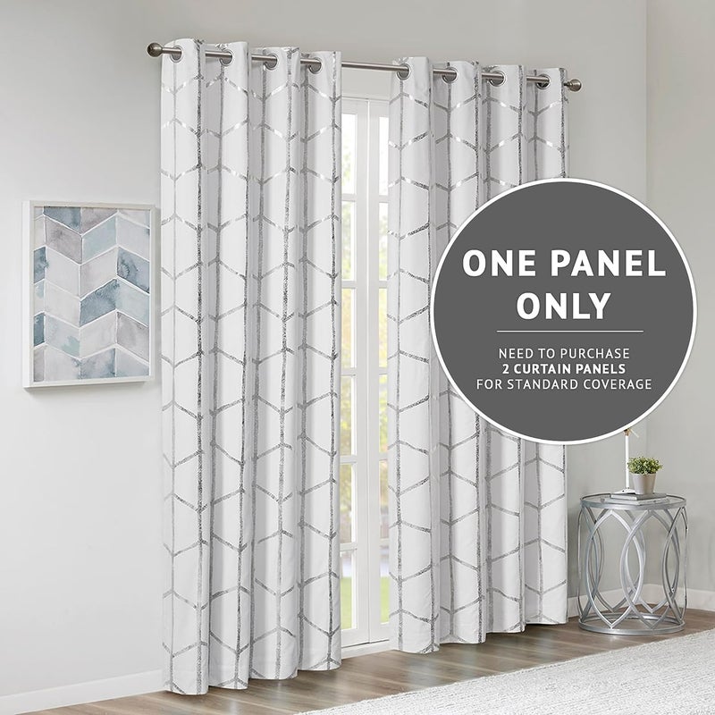 Intelligent Design Blackout Window Curtain, Light Blocking Curtains for Living Room, Thermal Insulated Window Panel with Metallic Print and Grommet Top, 50"x63", White/Silver, 1 Piece - Image 5
